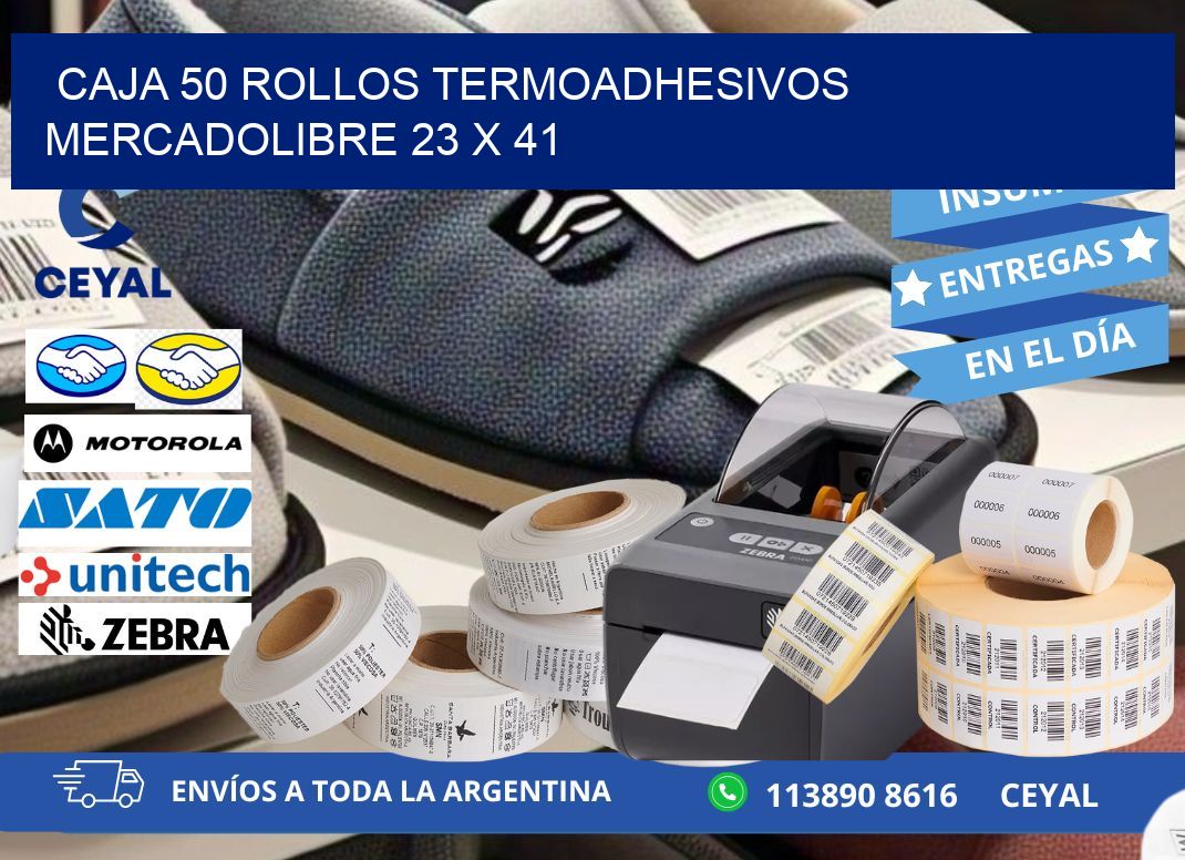 CAJA 50 ROLLOS TERMOADHESIVOS MERCADOLIBRE 23 x 41