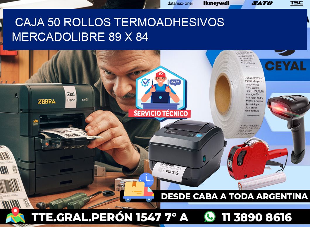 CAJA 50 ROLLOS TERMOADHESIVOS MERCADOLIBRE 89 x 84
