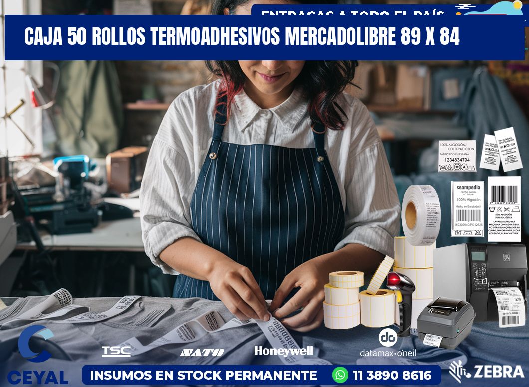 CAJA 50 ROLLOS TERMOADHESIVOS MERCADOLIBRE 89 x 84
