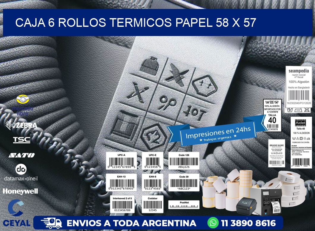 CAJA 6 ROLLOS TERMICOS PAPEL 58 x 57