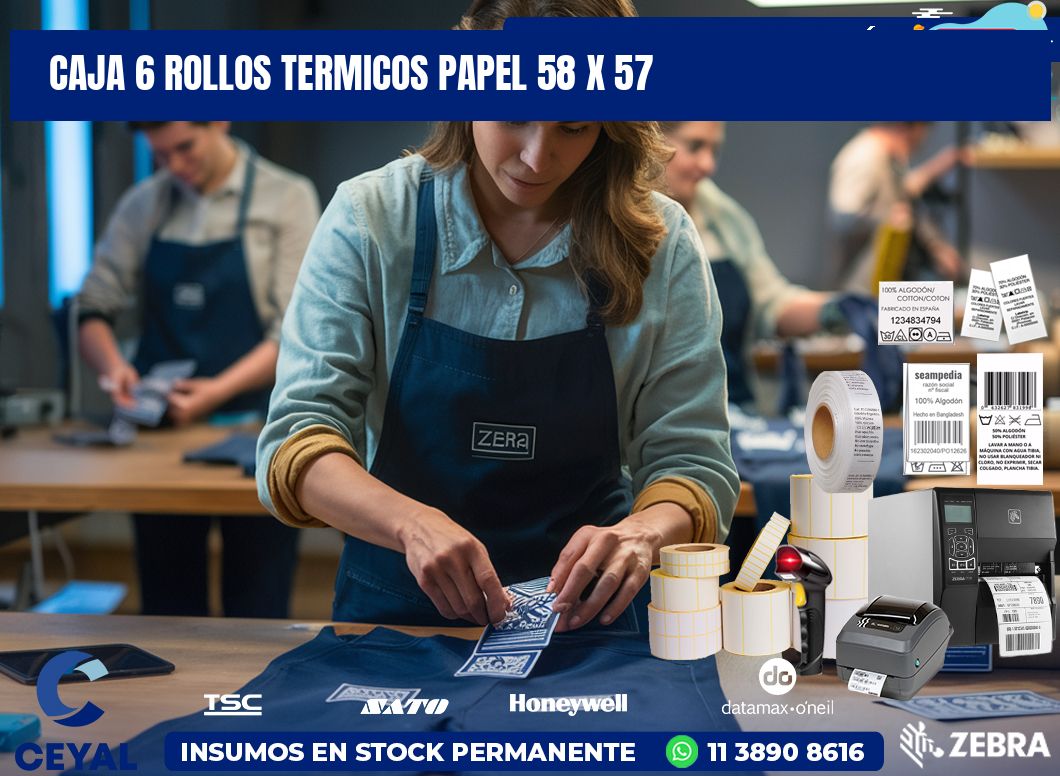 CAJA 6 ROLLOS TERMICOS PAPEL 58 x 57