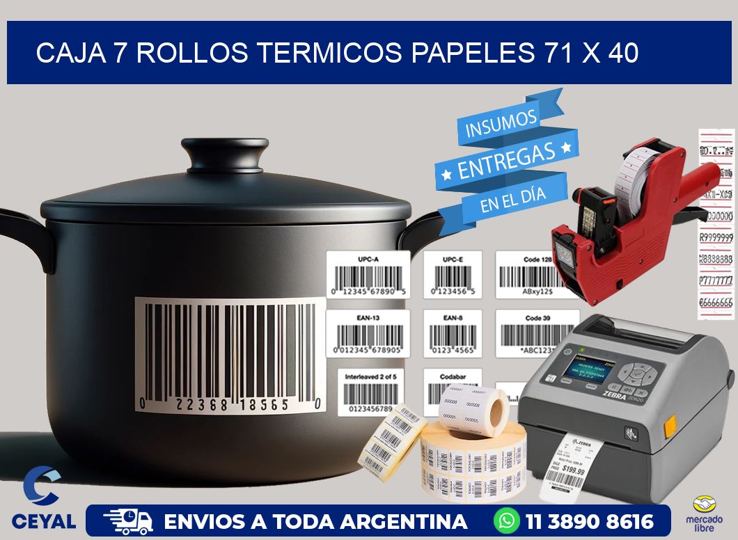 CAJA 7 ROLLOS TERMICOS PAPELES 71 x 40