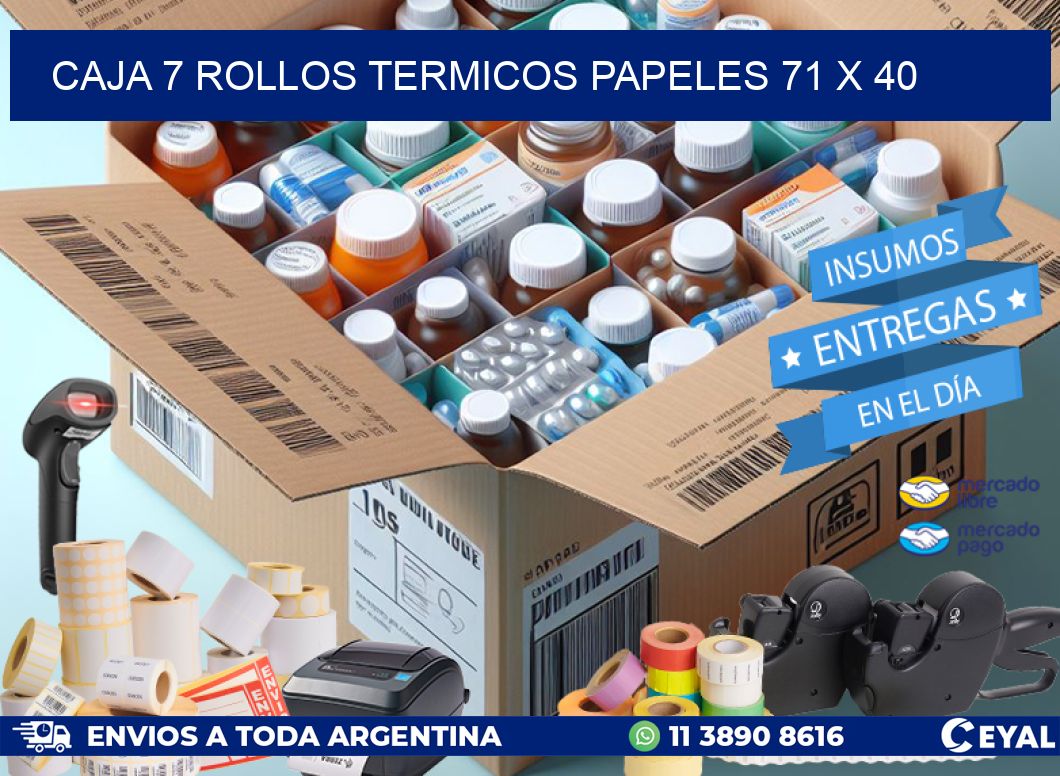 CAJA 7 ROLLOS TERMICOS PAPELES 71 x 40