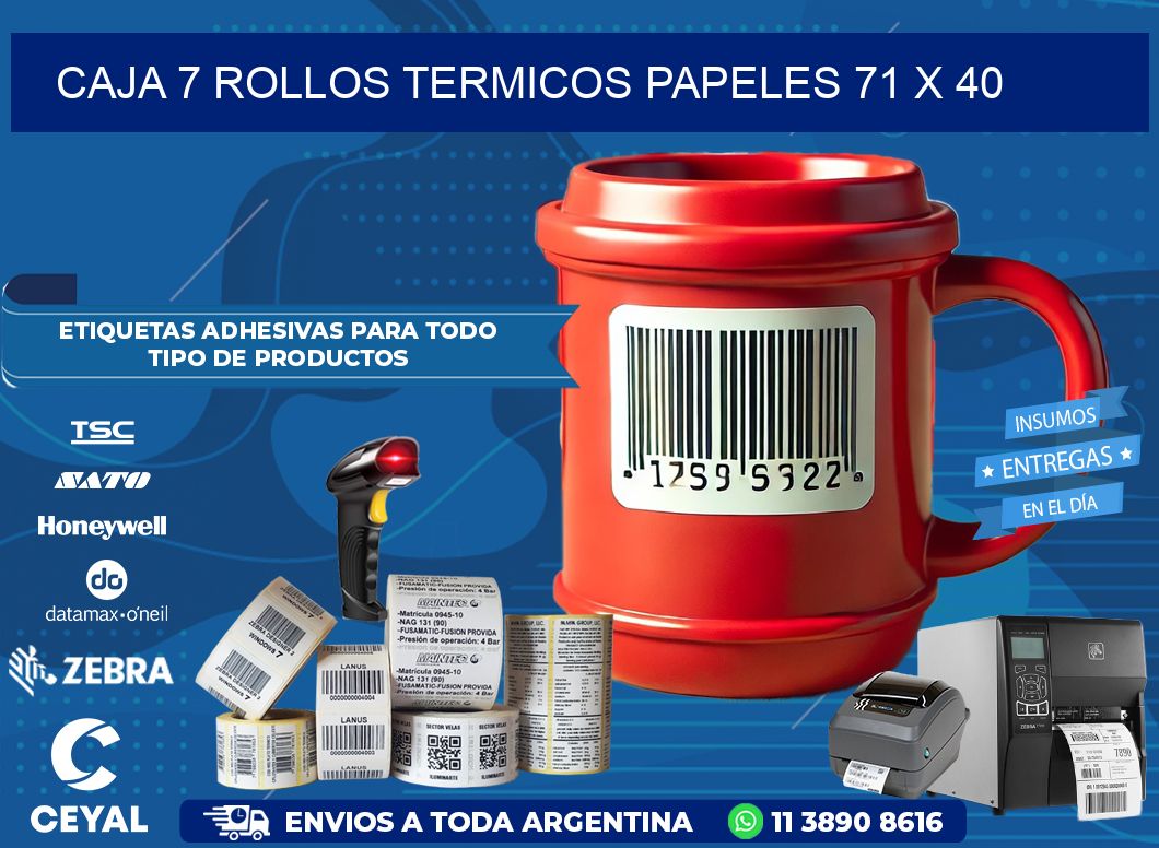 CAJA 7 ROLLOS TERMICOS PAPELES 71 x 40