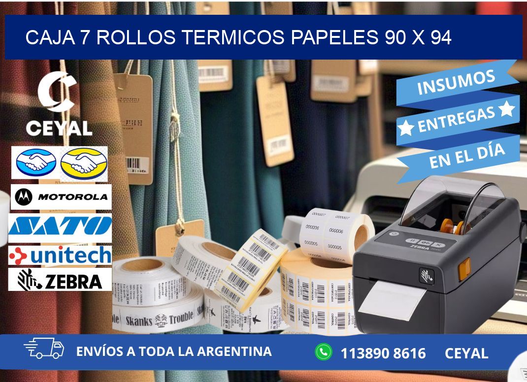 CAJA 7 ROLLOS TERMICOS PAPELES 90 x 94