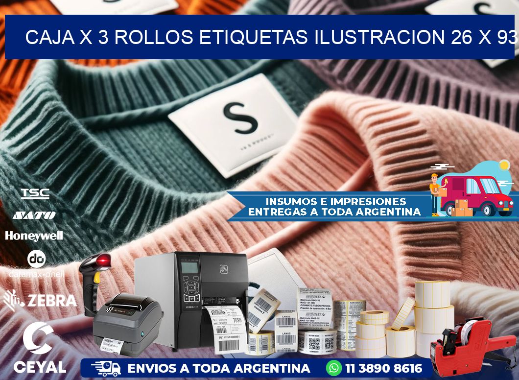 Caja X 3 Rollos Etiquetas Ilustracion 26 x 93