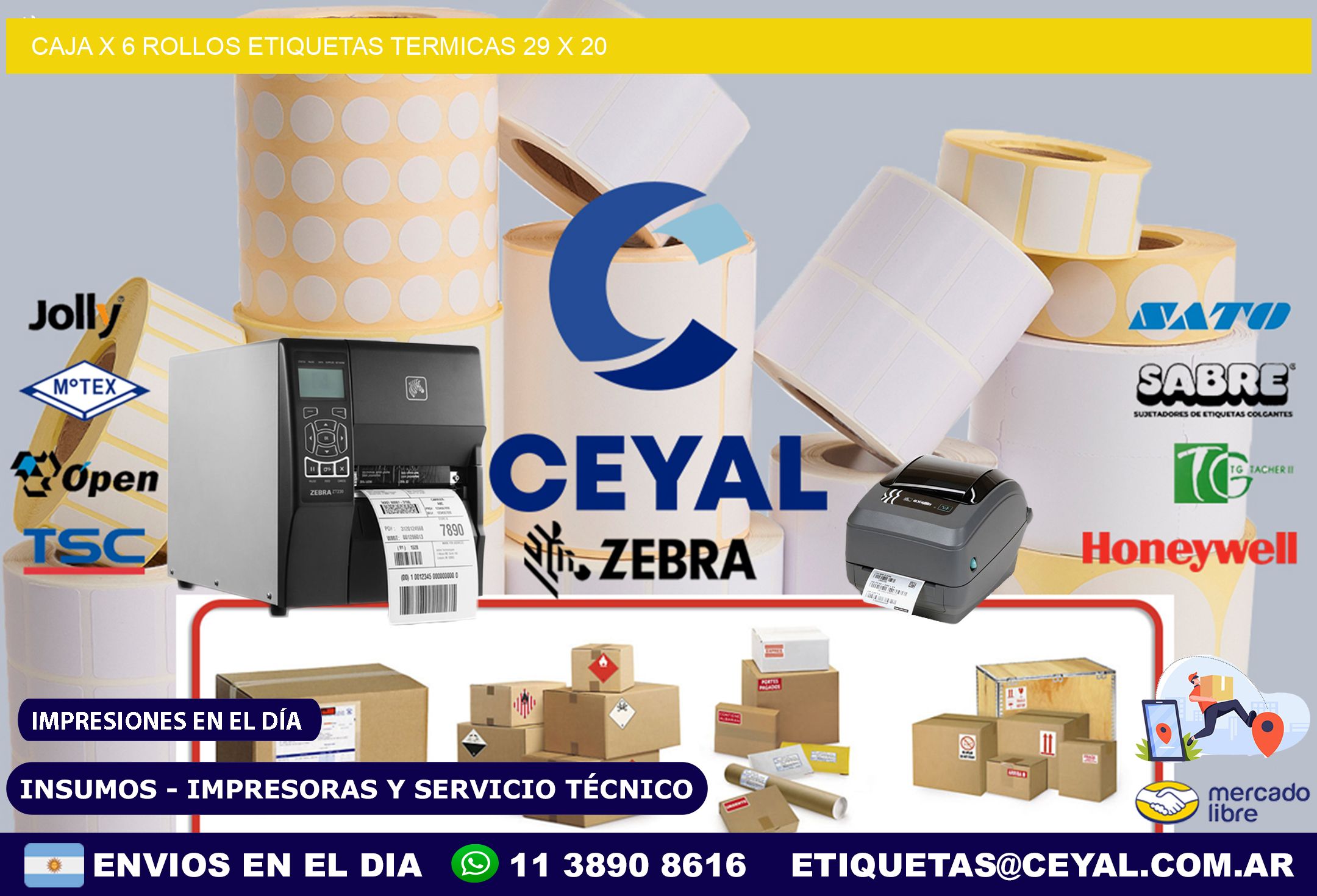Caja X 6 Rollos Etiquetas termicas 29 x 20