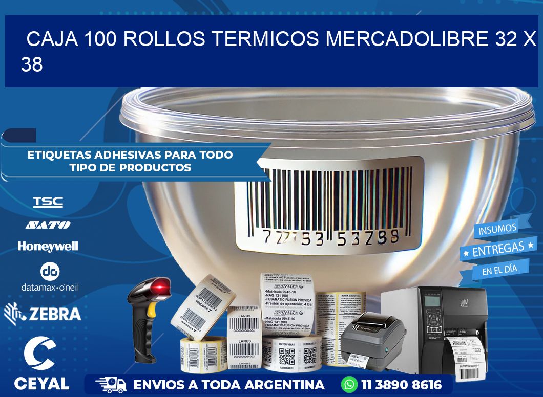 CAJA 100 ROLLOS TERMICOS MERCADOLIBRE 32 x 38