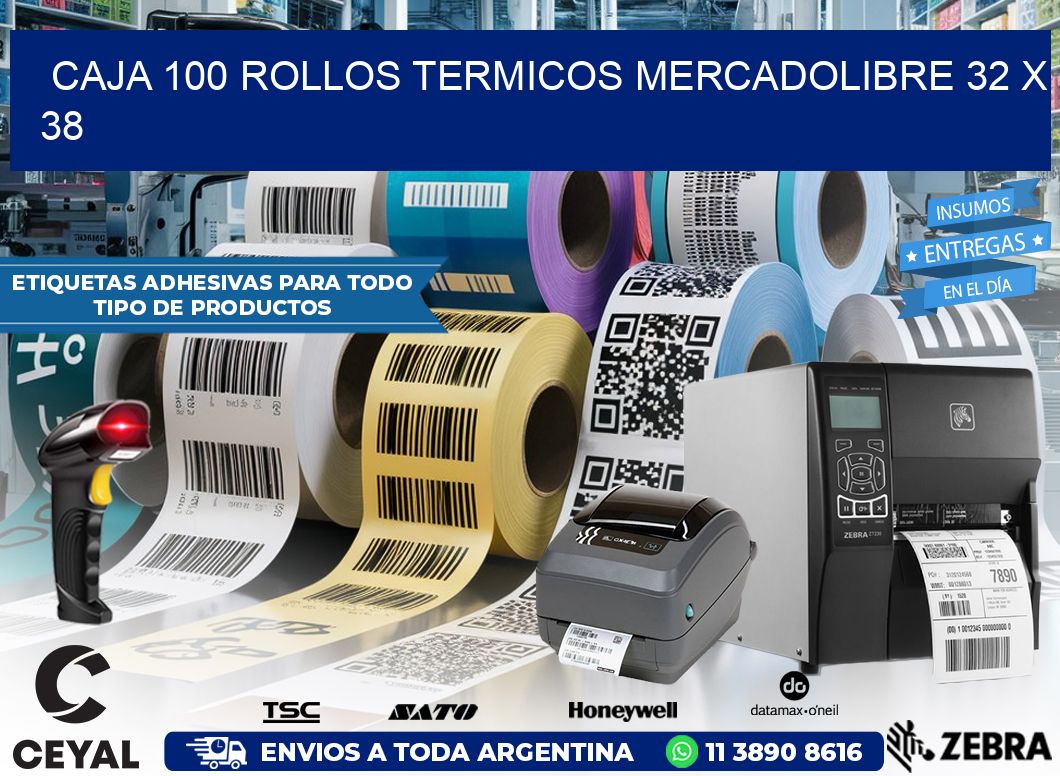 CAJA 100 ROLLOS TERMICOS MERCADOLIBRE 32 x 38