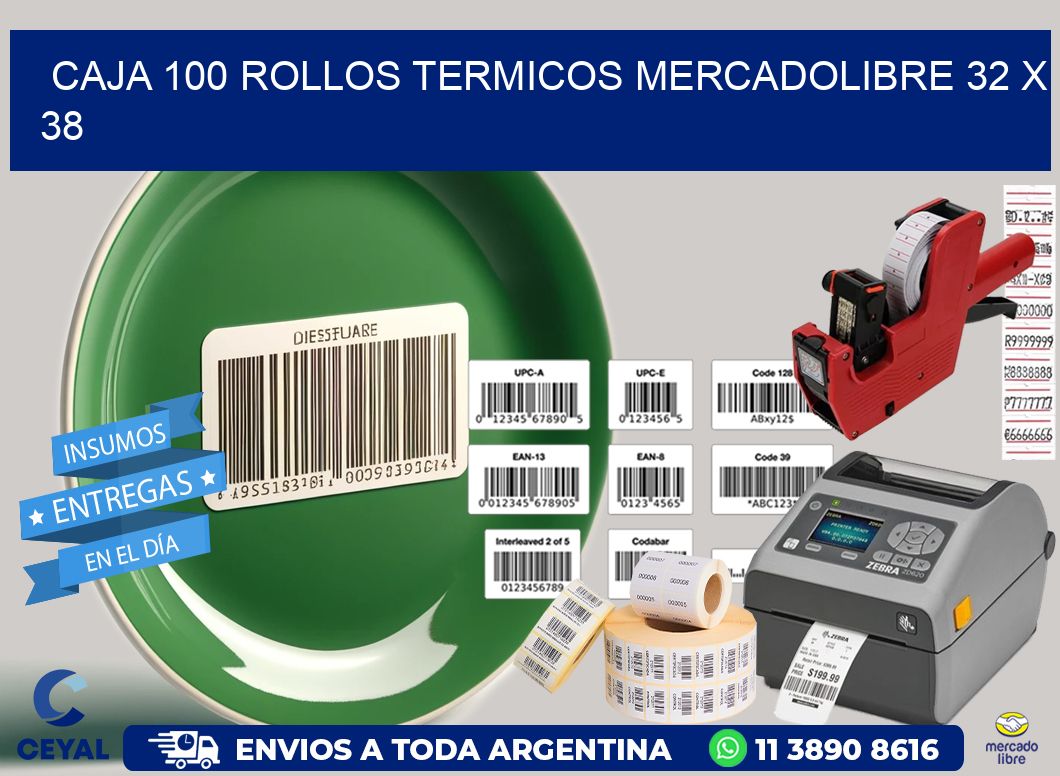 CAJA 100 ROLLOS TERMICOS MERCADOLIBRE 32 x 38