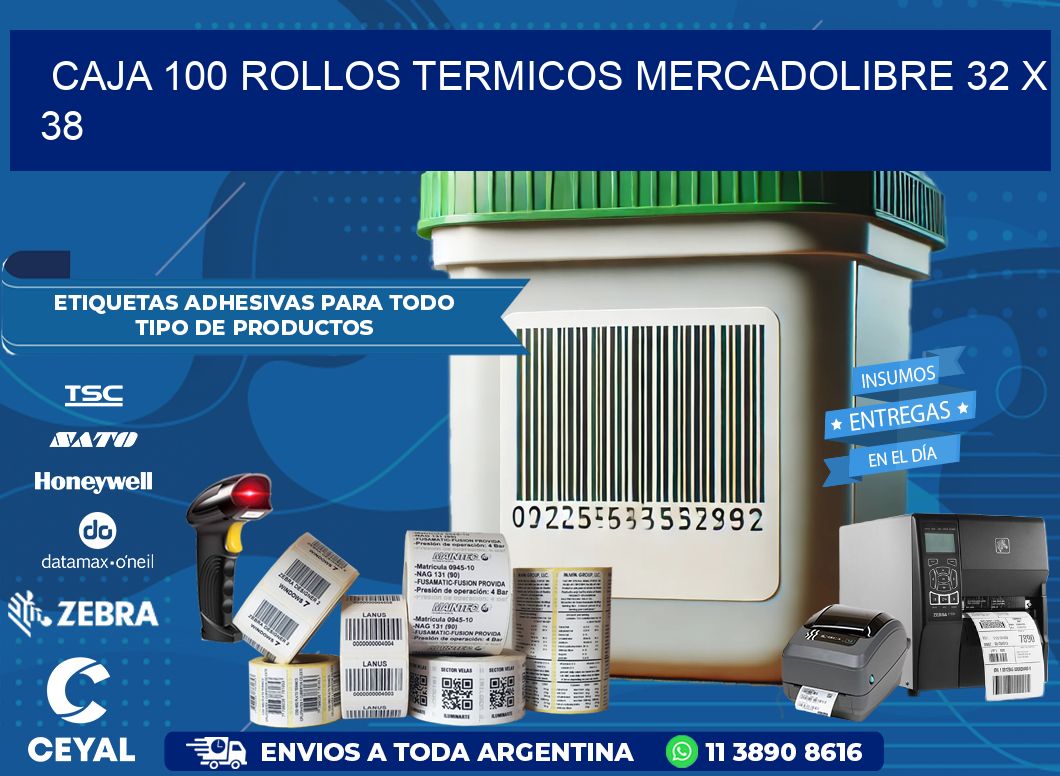 CAJA 100 ROLLOS TERMICOS MERCADOLIBRE 32 x 38