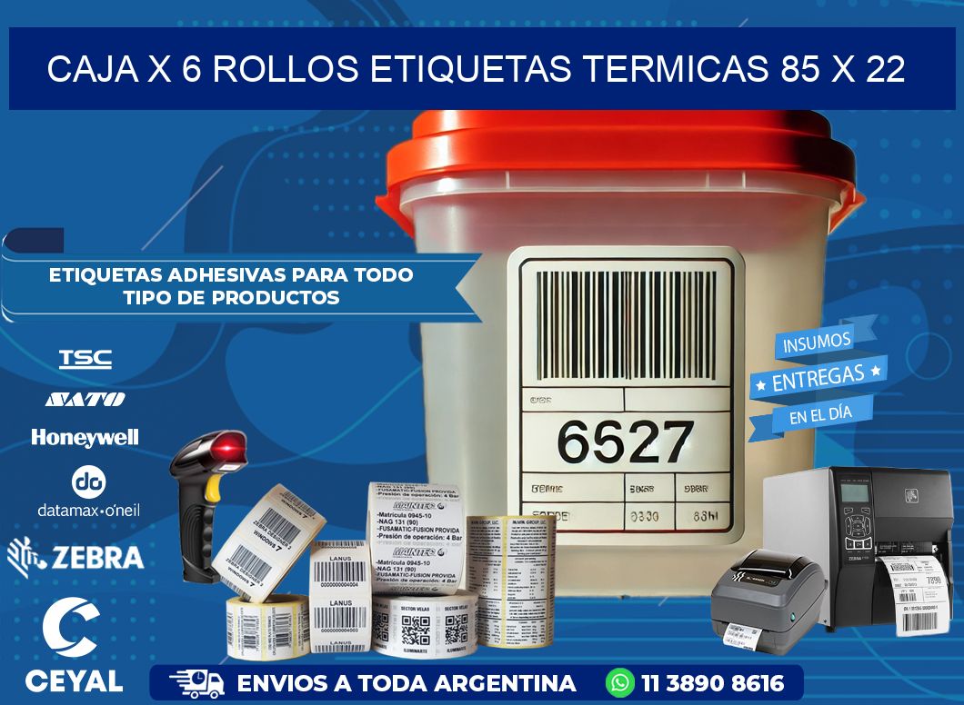 Caja X 6 Rollos Etiquetas termicas 85 x 22