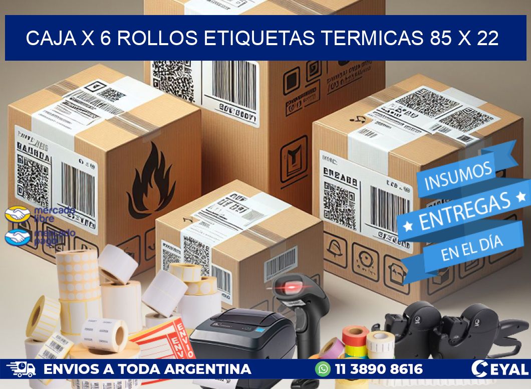 Caja X 6 Rollos Etiquetas termicas 85 x 22