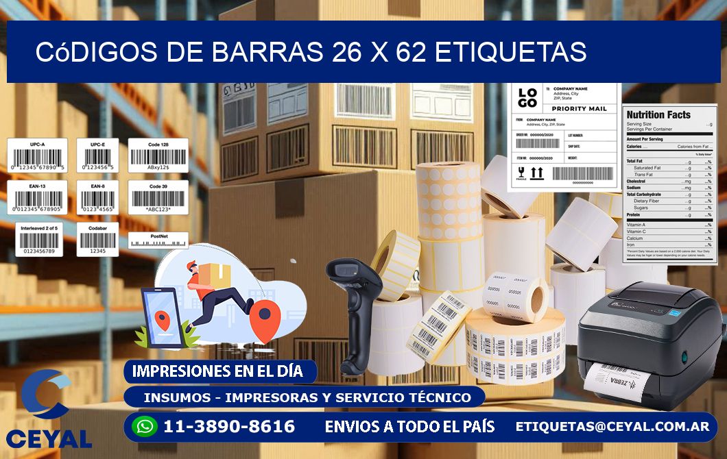 Códigos de Barras 26 x 62 etiquetas