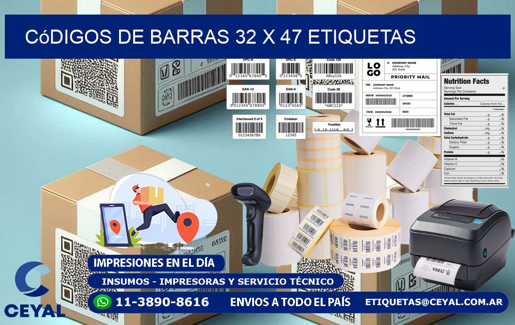 Códigos de Barras 32 x 47 etiquetas