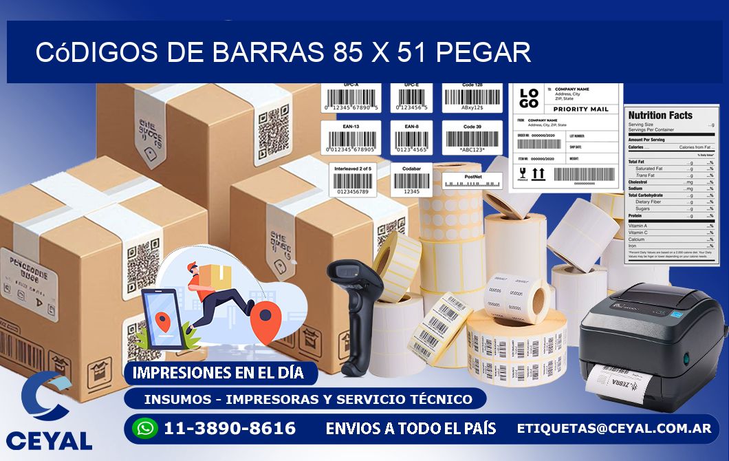 Códigos de Barras 85 x 51 pegar