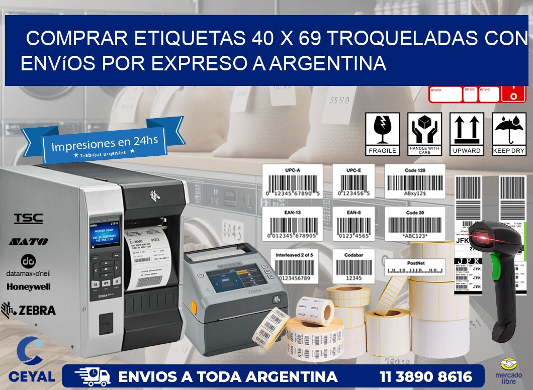 Comprar etiquetas 40 x 69 troqueladas con envíos por expreso a Argentina