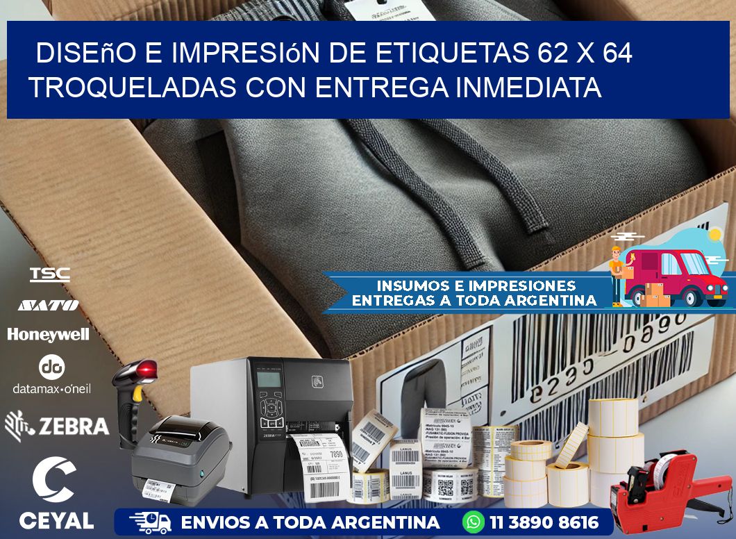 Diseño e impresión de etiquetas 62 x 64 troqueladas con entrega inmediata