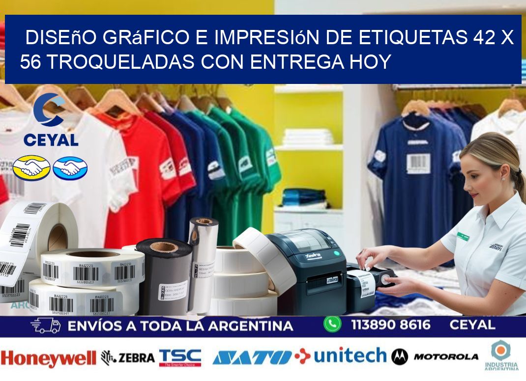 Diseño gráfico e impresión de etiquetas 42 x 56 troqueladas con entrega hoy