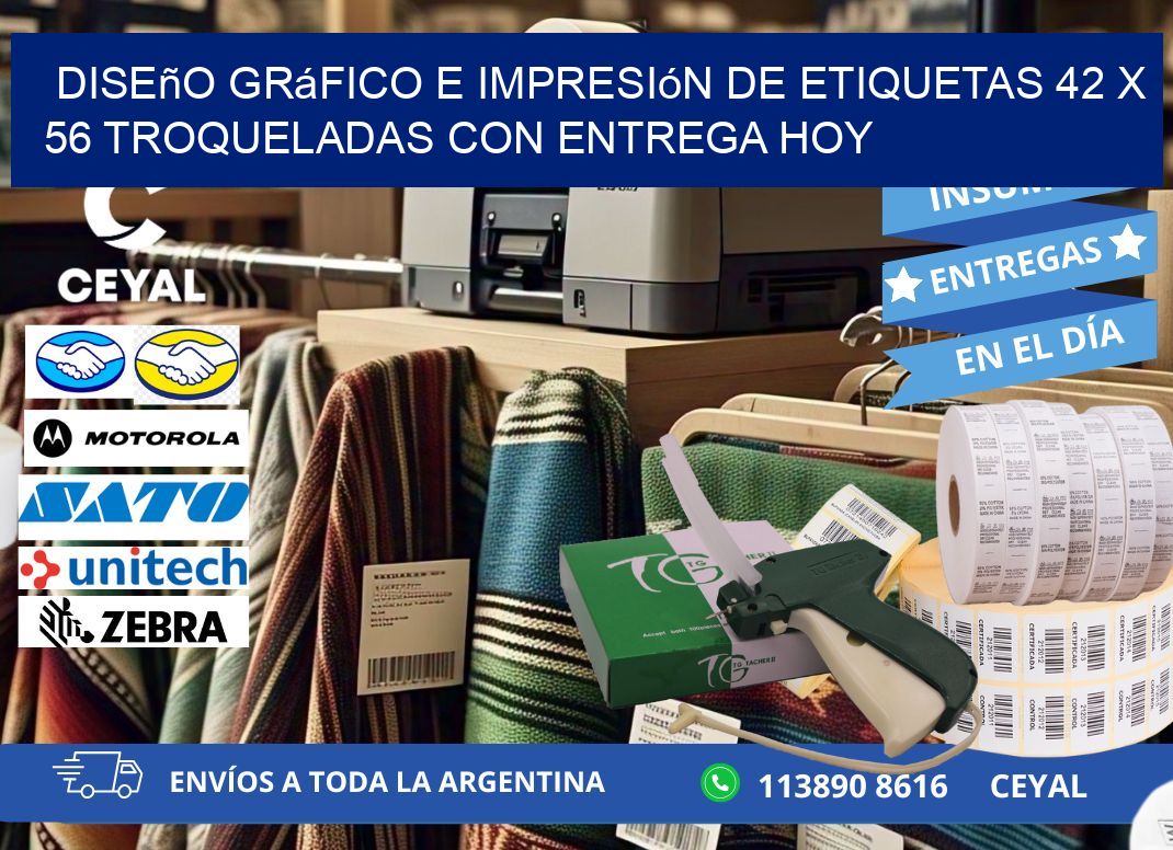 Diseño gráfico e impresión de etiquetas 42 x 56 troqueladas con entrega hoy