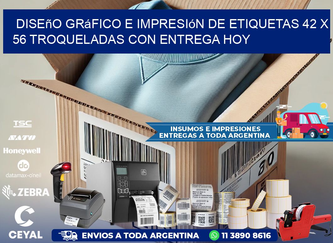 Diseño gráfico e impresión de etiquetas 42 x 56 troqueladas con entrega hoy