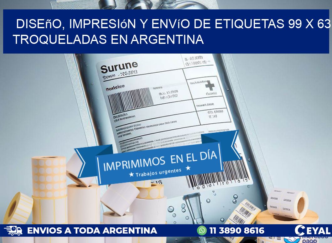 Diseño, impresión y envío de etiquetas 99 x 63 troqueladas en Argentina