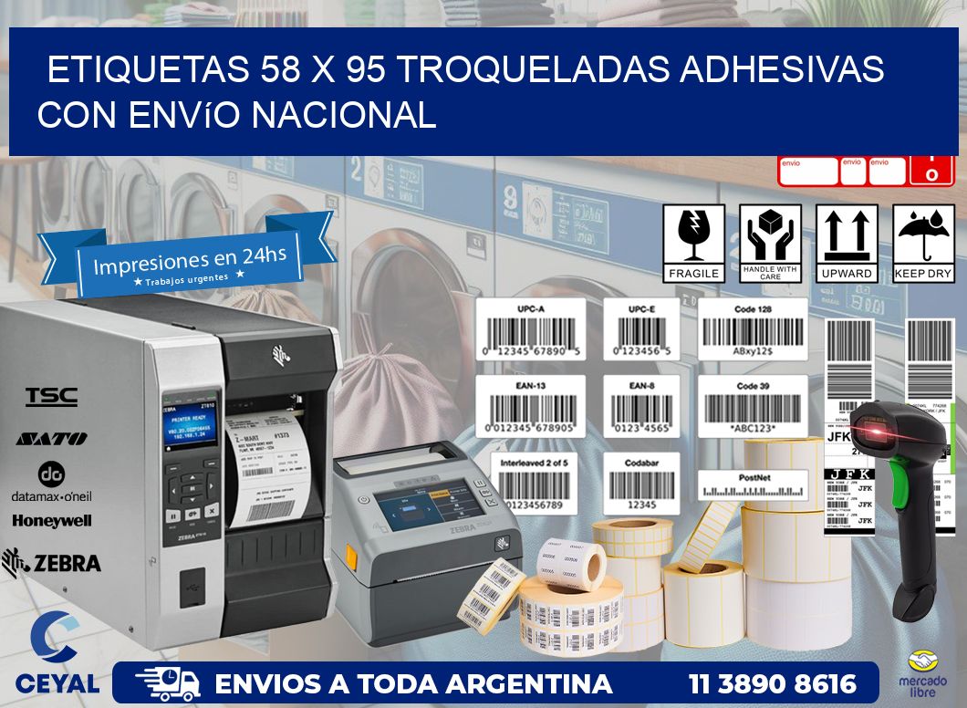 Etiquetas 58 x 95 troqueladas adhesivas con envío nacional