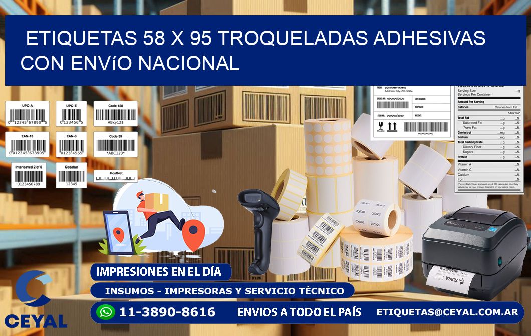 Etiquetas 58 x 95 troqueladas adhesivas con envío nacional