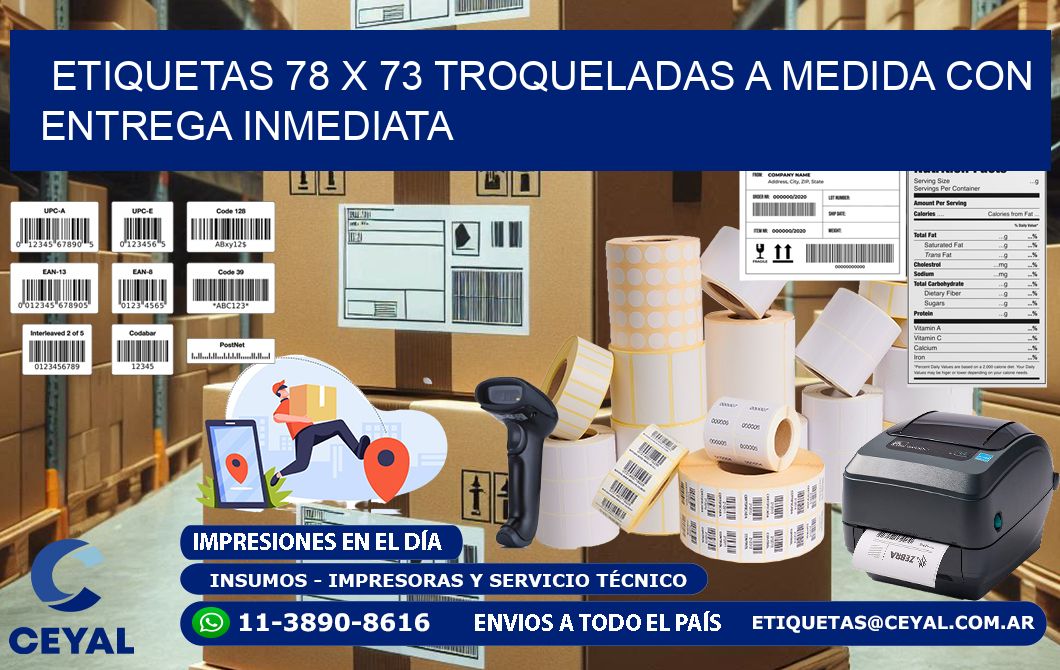 Etiquetas 78 x 73 troqueladas a medida con entrega inmediata