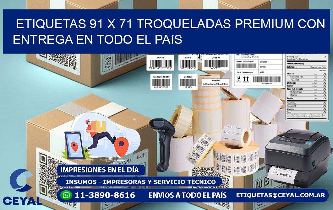 Etiquetas 91 x 71 troqueladas premium con entrega en todo el país
