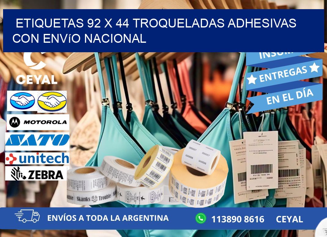 Etiquetas 92 x 44 troqueladas adhesivas con envío nacional