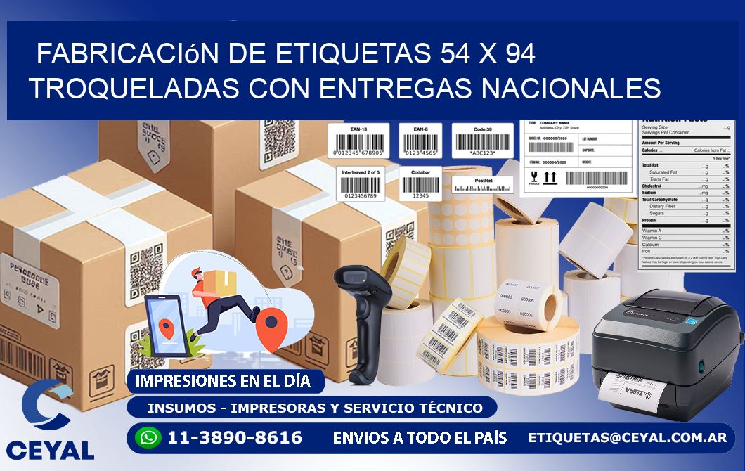 Fabricación de etiquetas 54 x 94 troqueladas con entregas nacionales