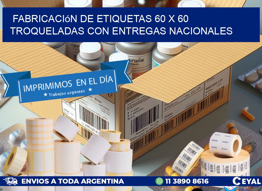 Fabricación de etiquetas 60 x 60 troqueladas con entregas nacionales