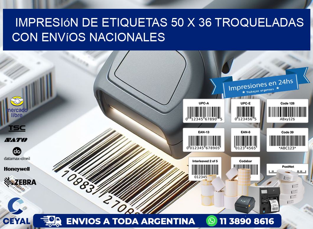 Impresión de etiquetas 50 x 36 troqueladas con envíos nacionales