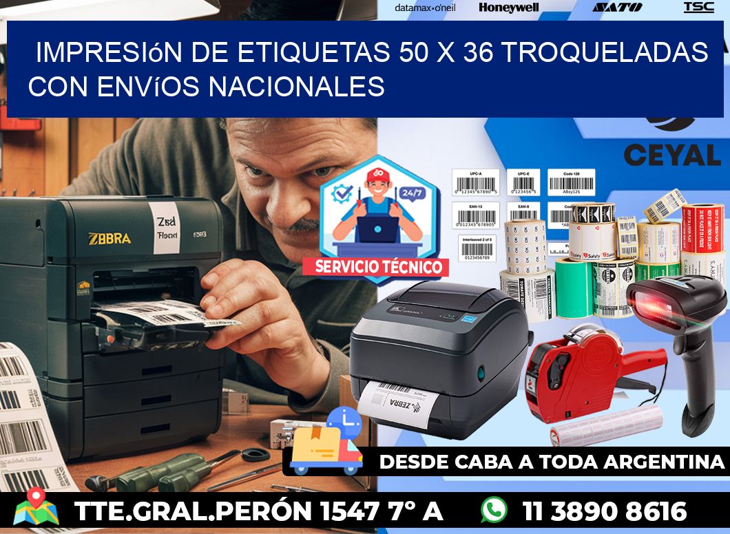 Impresión de etiquetas 50 x 36 troqueladas con envíos nacionales