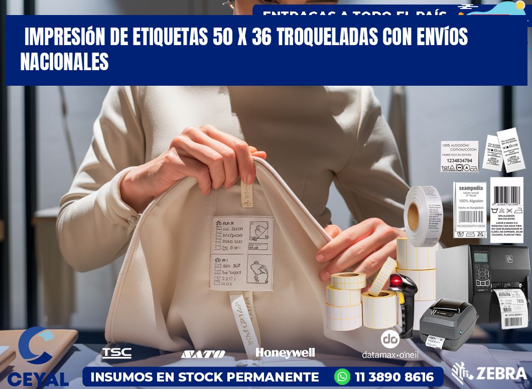 Impresión de etiquetas 50 x 36 troqueladas con envíos nacionales