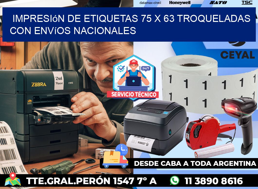 Impresión de etiquetas 75 x 63 troqueladas con envíos nacionales