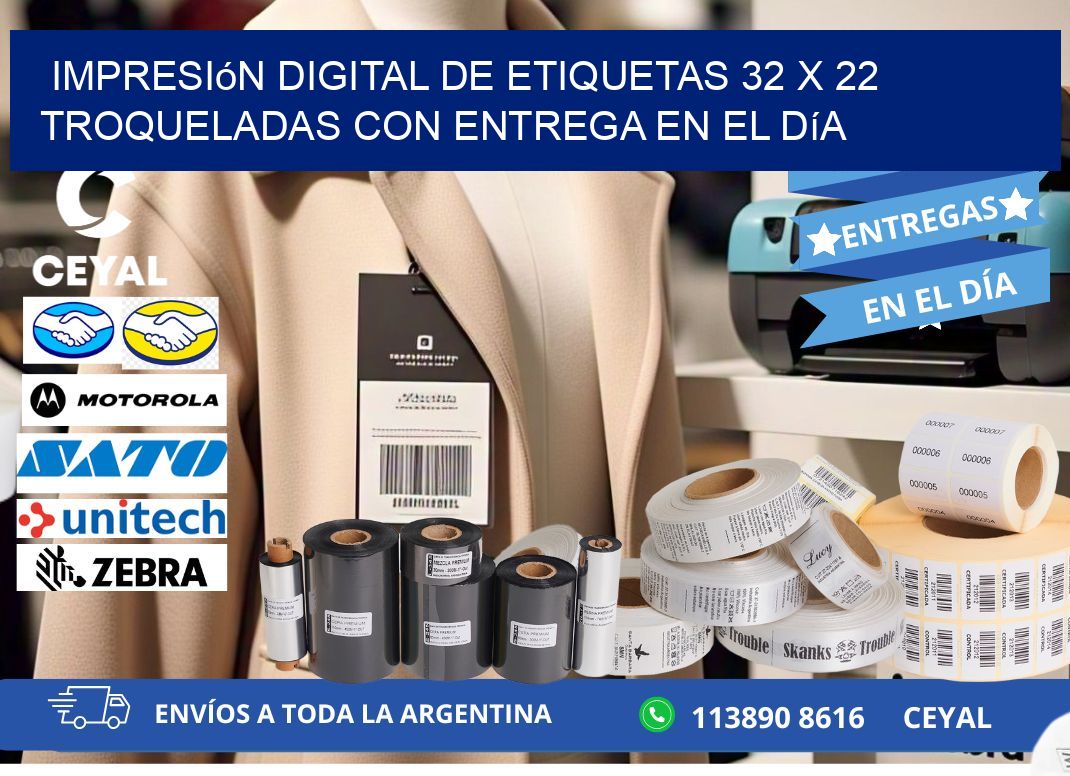 Impresión digital de etiquetas 32 x 22 troqueladas con entrega en el día