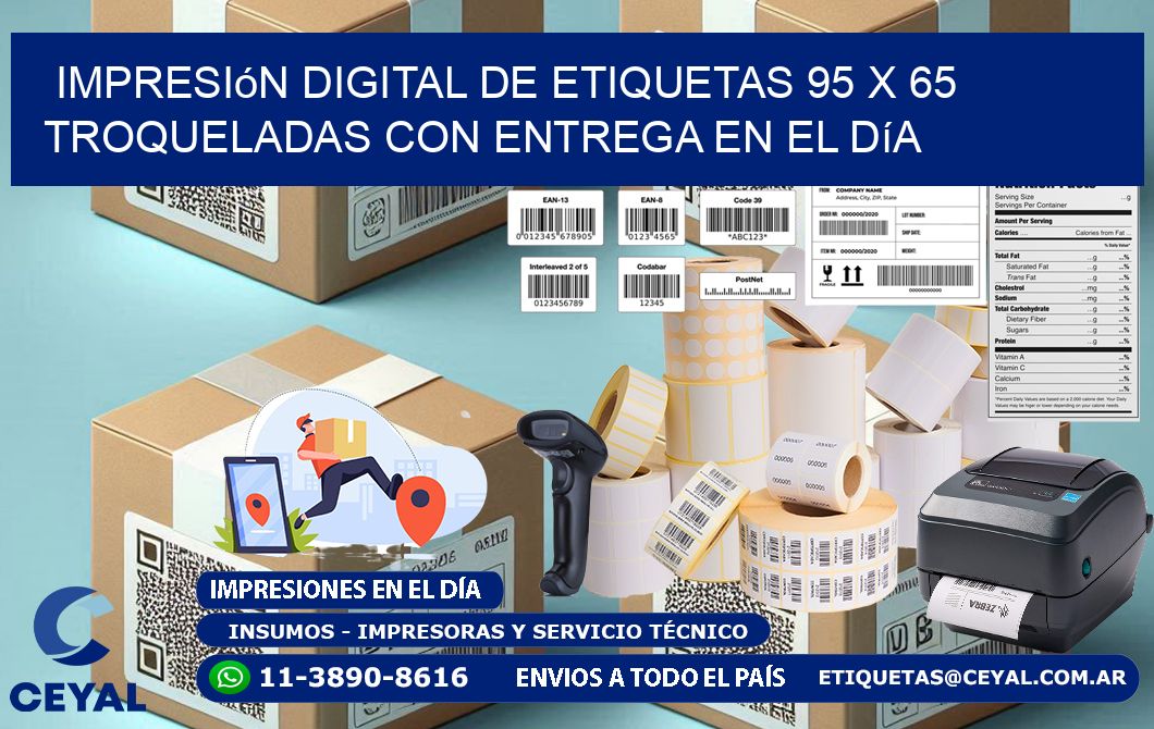 Impresión digital de etiquetas 95 x 65 troqueladas con entrega en el día