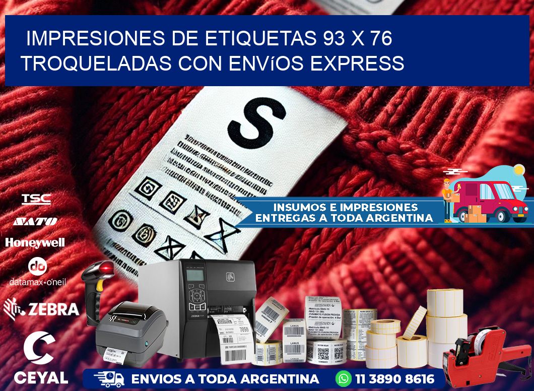 Impresiones de etiquetas 93 x 76 troqueladas con envíos express
