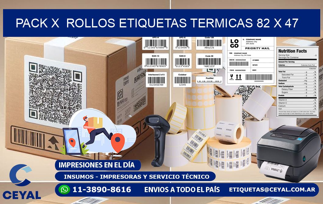 Pack X Rollos Etiquetas termicas 82 x 47