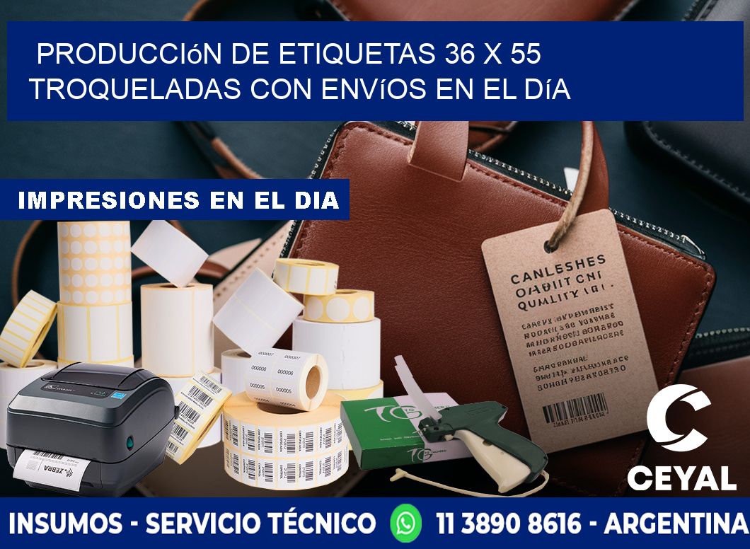 Producción de etiquetas 36 x 55 troqueladas con envíos en el día