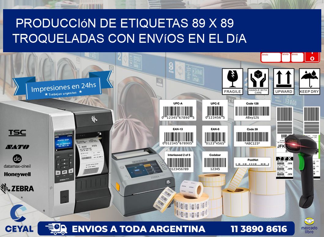 Producción de etiquetas 89 x 89 troqueladas con envíos en el día