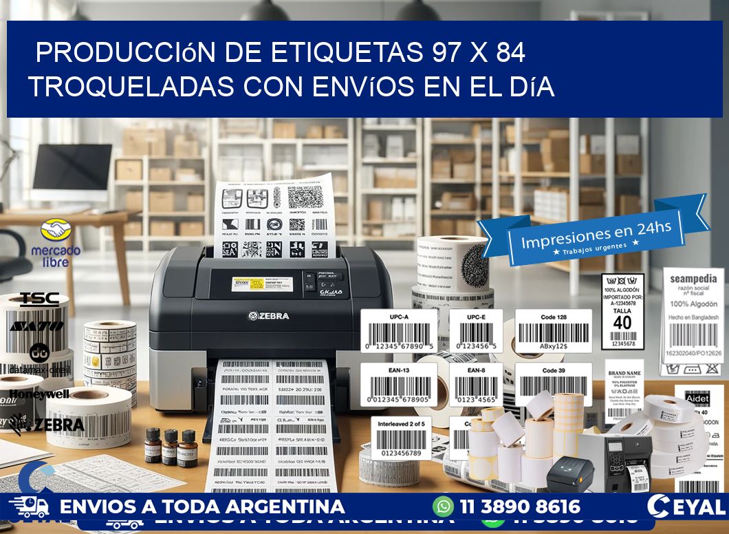 Producción de etiquetas 97 x 84 troqueladas con envíos en el día