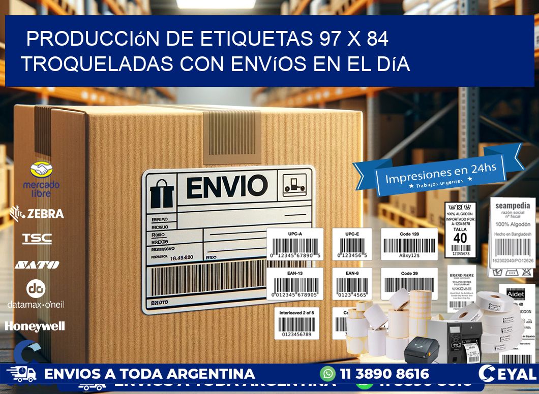 Producción de etiquetas 97 x 84 troqueladas con envíos en el día