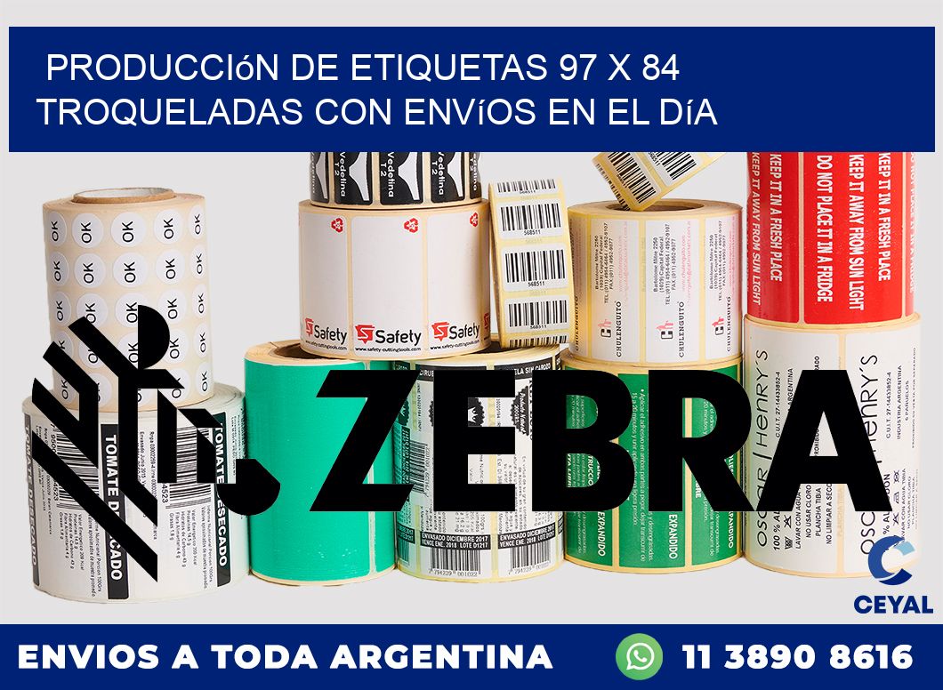 Producción de etiquetas 97 x 84 troqueladas con envíos en el día