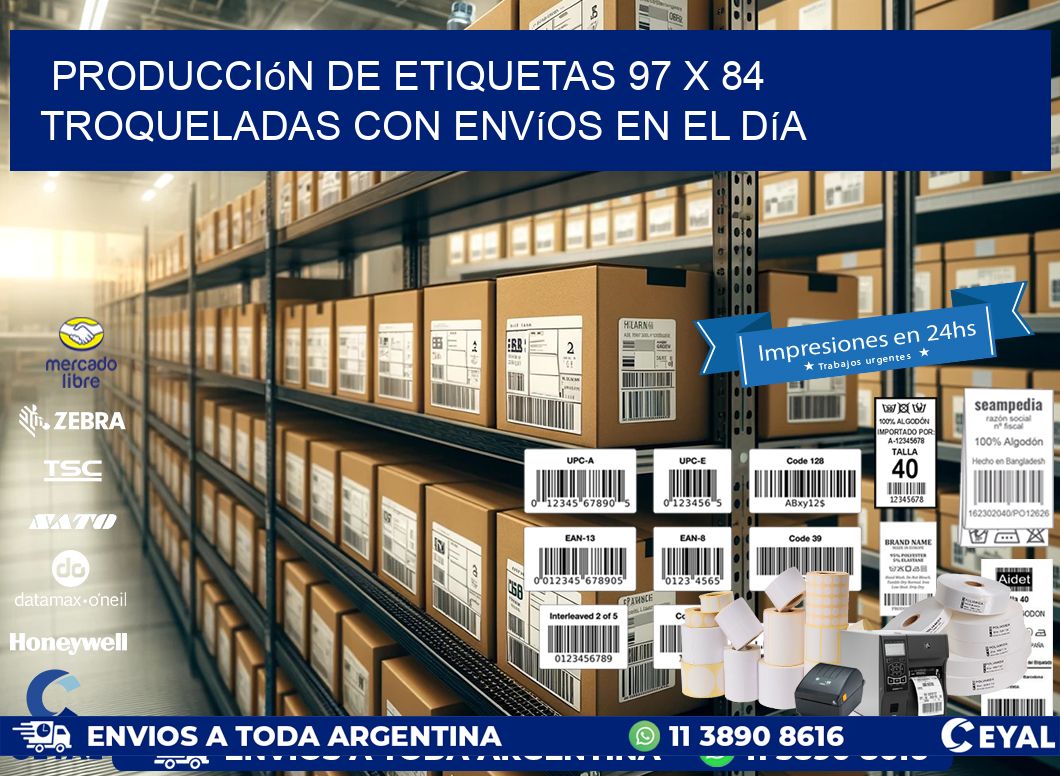 Producción de etiquetas 97 x 84 troqueladas con envíos en el día