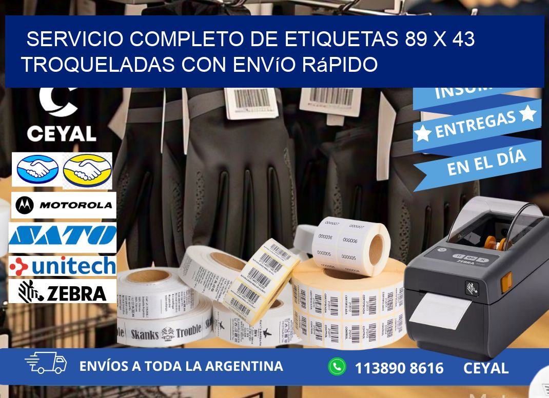 Servicio completo de etiquetas 89 x 43 troqueladas con envío rápido