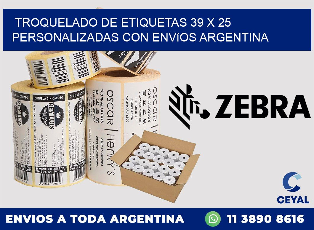 Troquelado de etiquetas 39 x 25 personalizadas con envíos Argentina