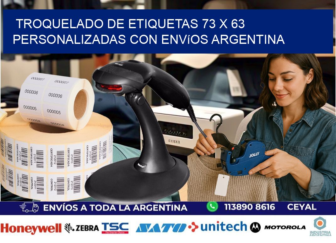 Troquelado de etiquetas 73 x 63 personalizadas con envíos Argentina